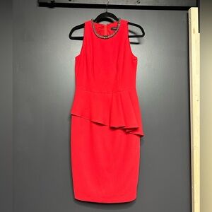 NWOT Carmen Marc Valvo Jeweled Neck Red Peplum Sheath Dress 6